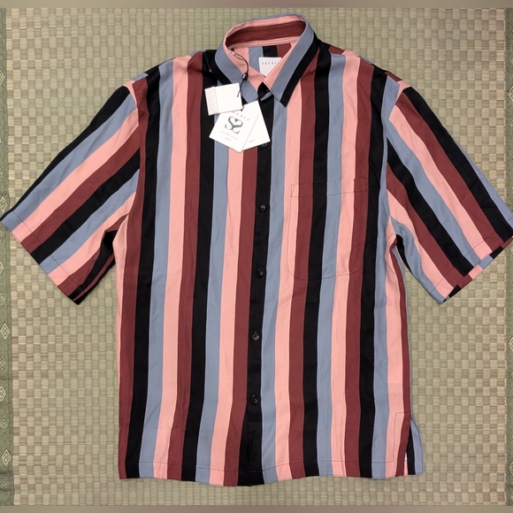 NWT SANDRO Carrie Striped Woven Shirt Stripe Orange Peach Mens Size Small